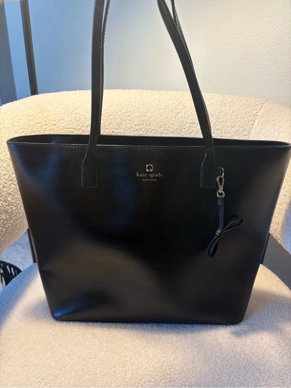kate spade Black Leather Tote with Bow Detail